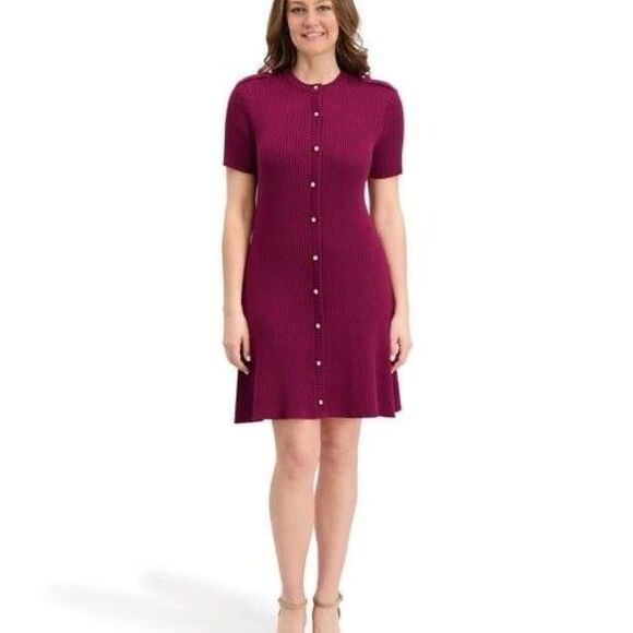 French Connection Women's Button-Up Mini Sweater Dress Wine Size Small - Picture 6 of 12
